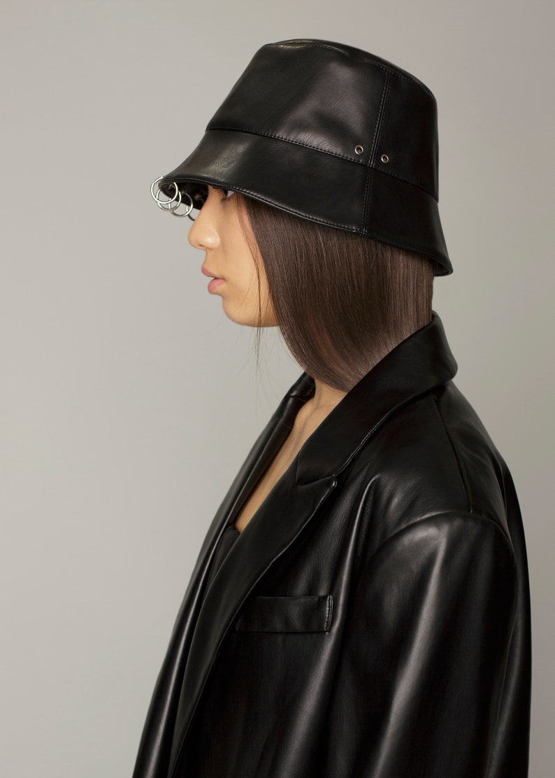 Black Leather Vintage Bucket Hat 90s Grunge Aesthetic Hat - Etsy UK