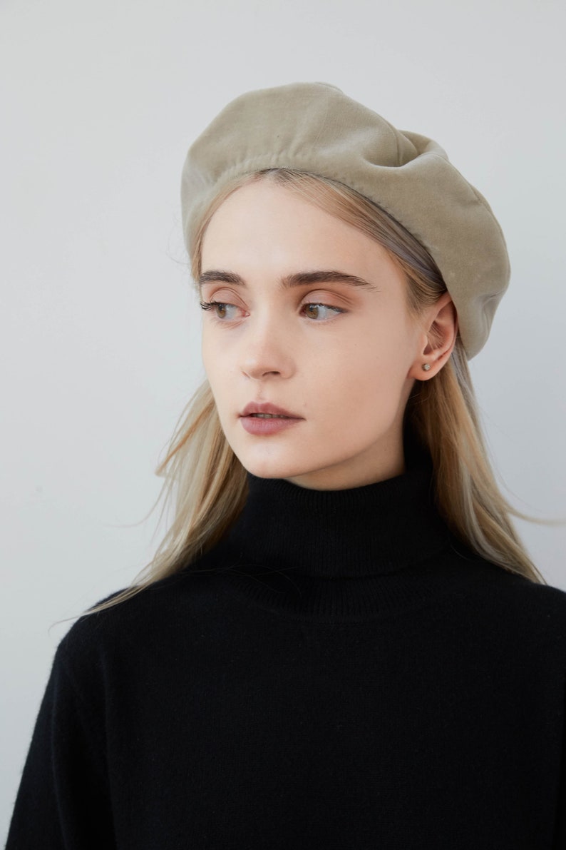 Beige beret beret hats for women velvet beret pink velvet Etsy