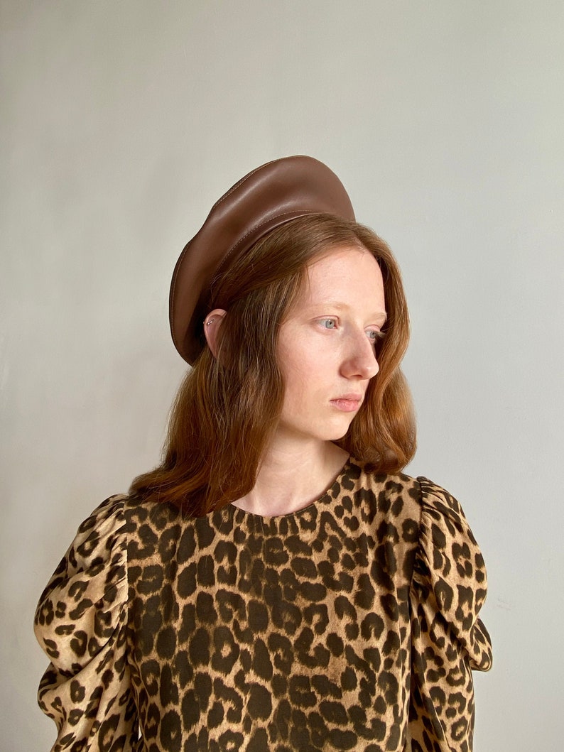 ANNA Basic Brown Vegan Eco Leather Beret Hat for Women Etsy
