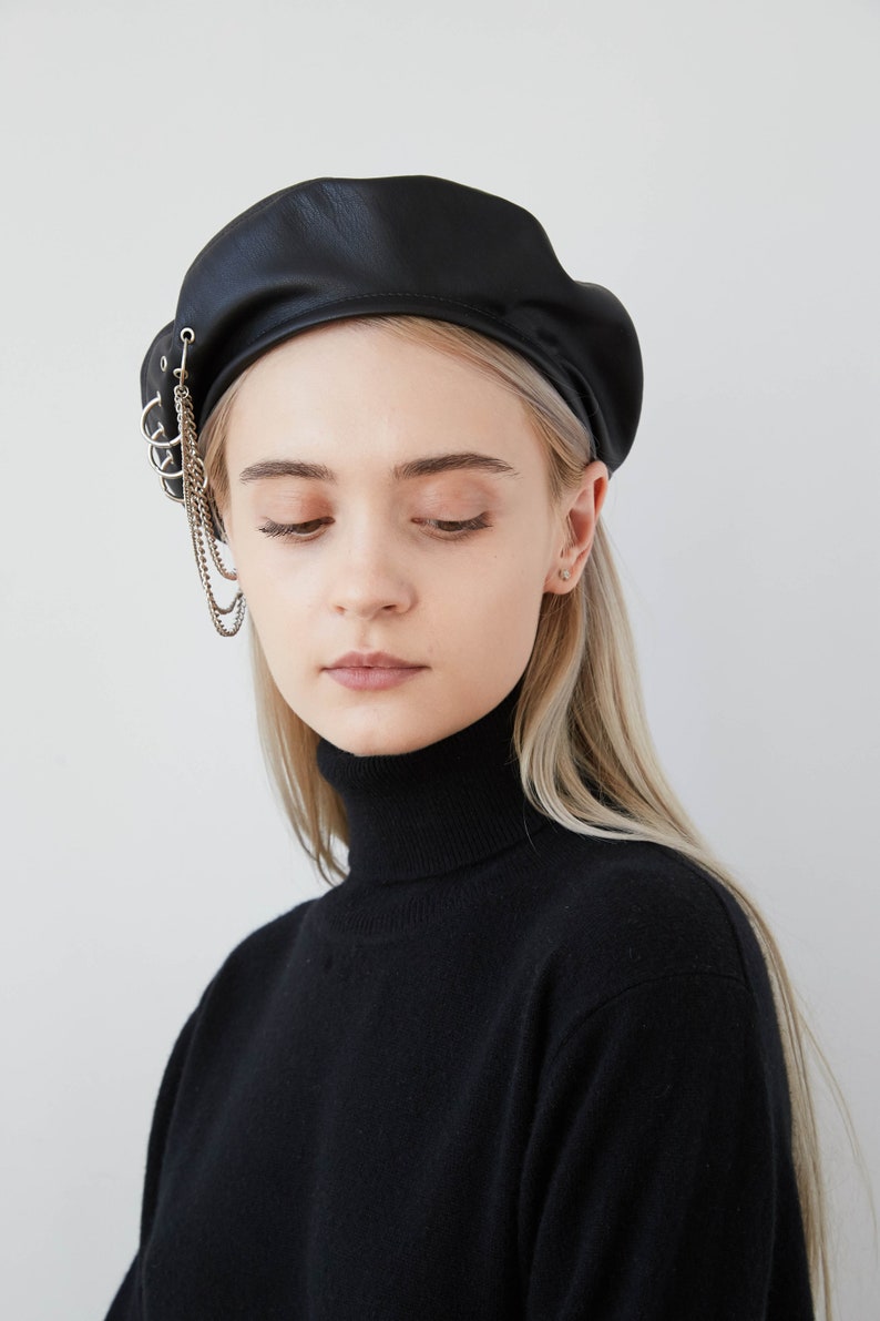 Beret Black Leather 90s Clothing Aesthetic Hat Beret Hats Etsy Australia