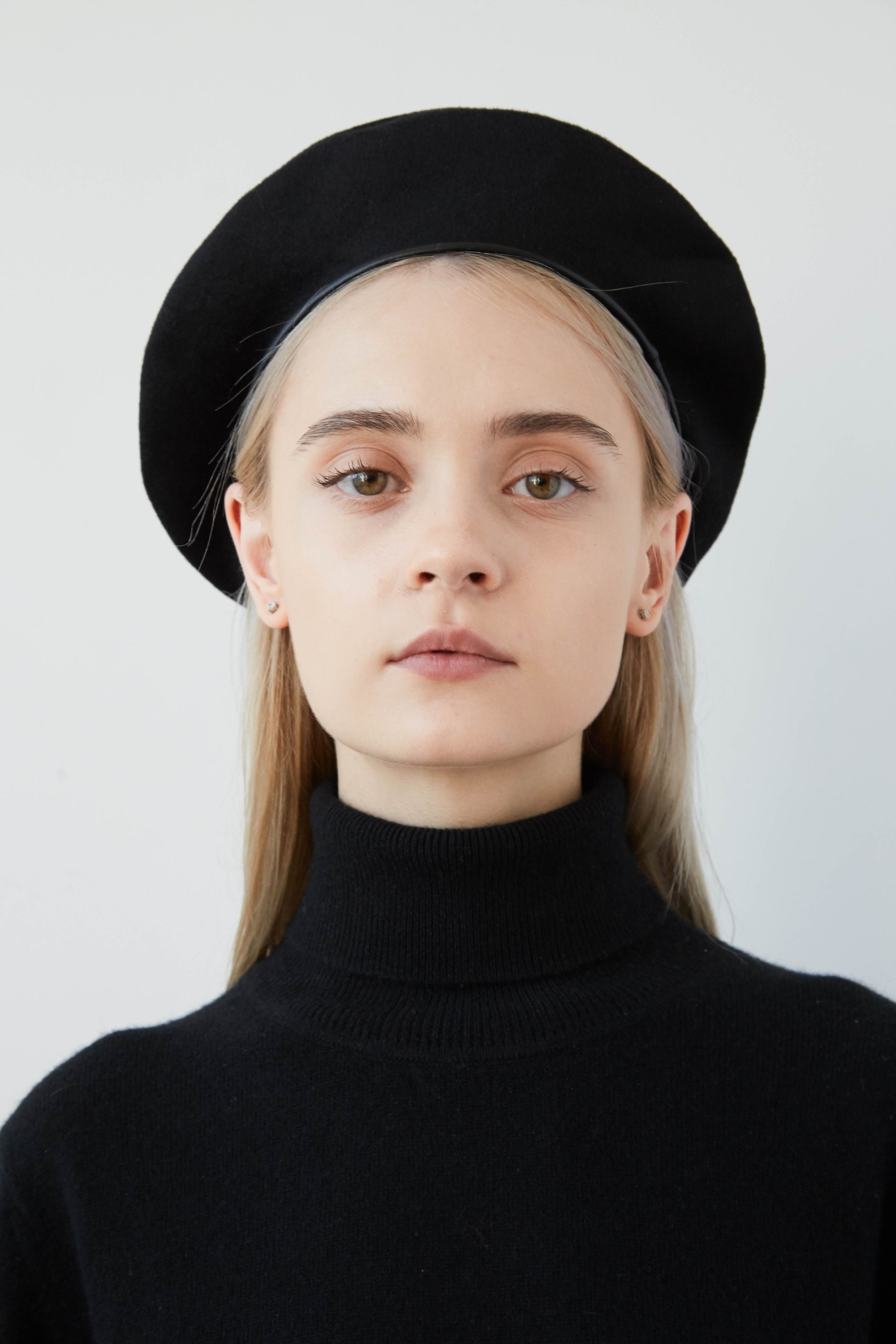 Black Cashmere Wool Beret With Eco Leather Edge Black Beret Etsy