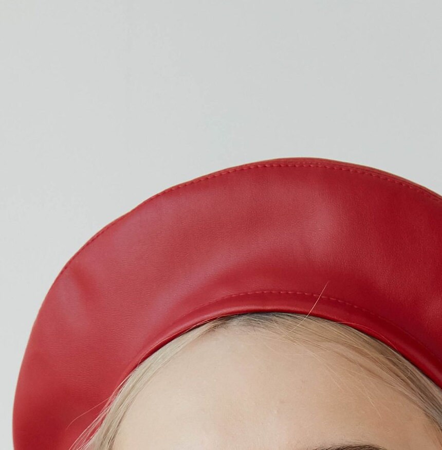 red leather beret