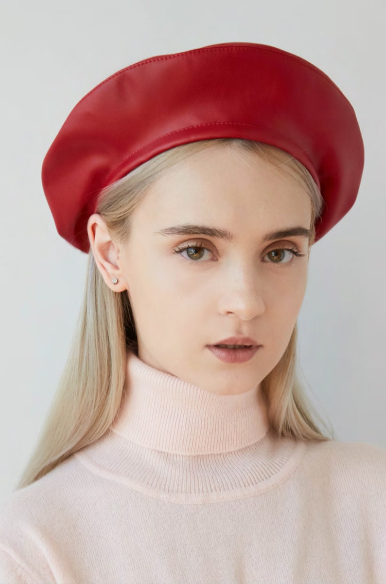 Beret Red Leather Red Beret French Beret Beret Hats for Etsy