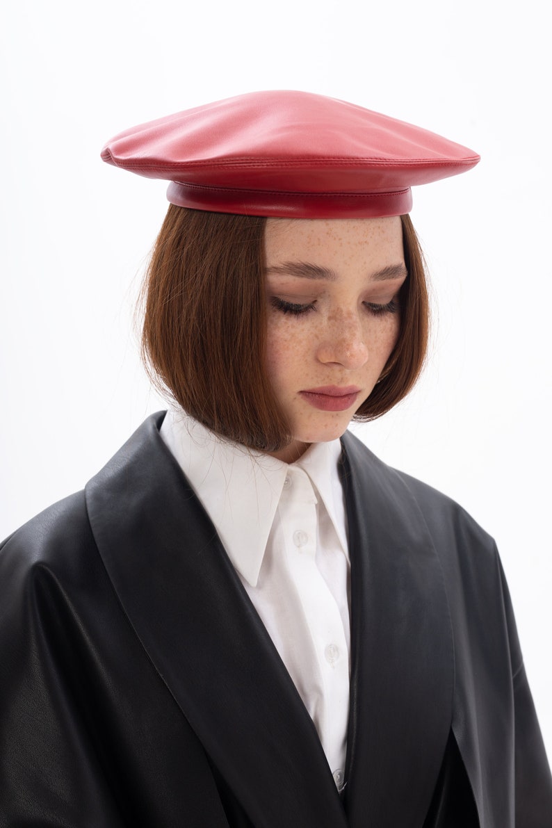 Classic Red Eco Leather Beret Hat Etsy