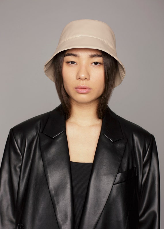Beige Leather Bucket Hat Influencer Hat 
