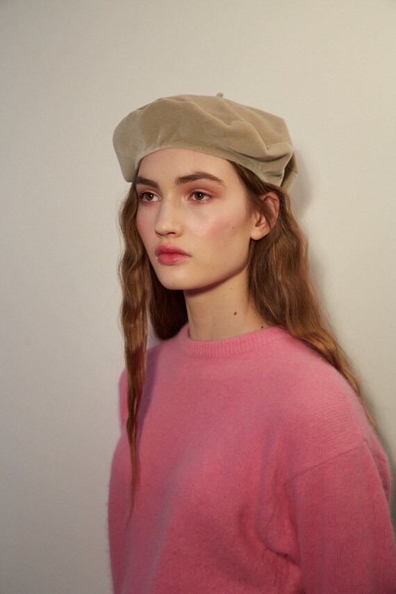Beige beret beret hats for women velvet beret pink velvet Etsy