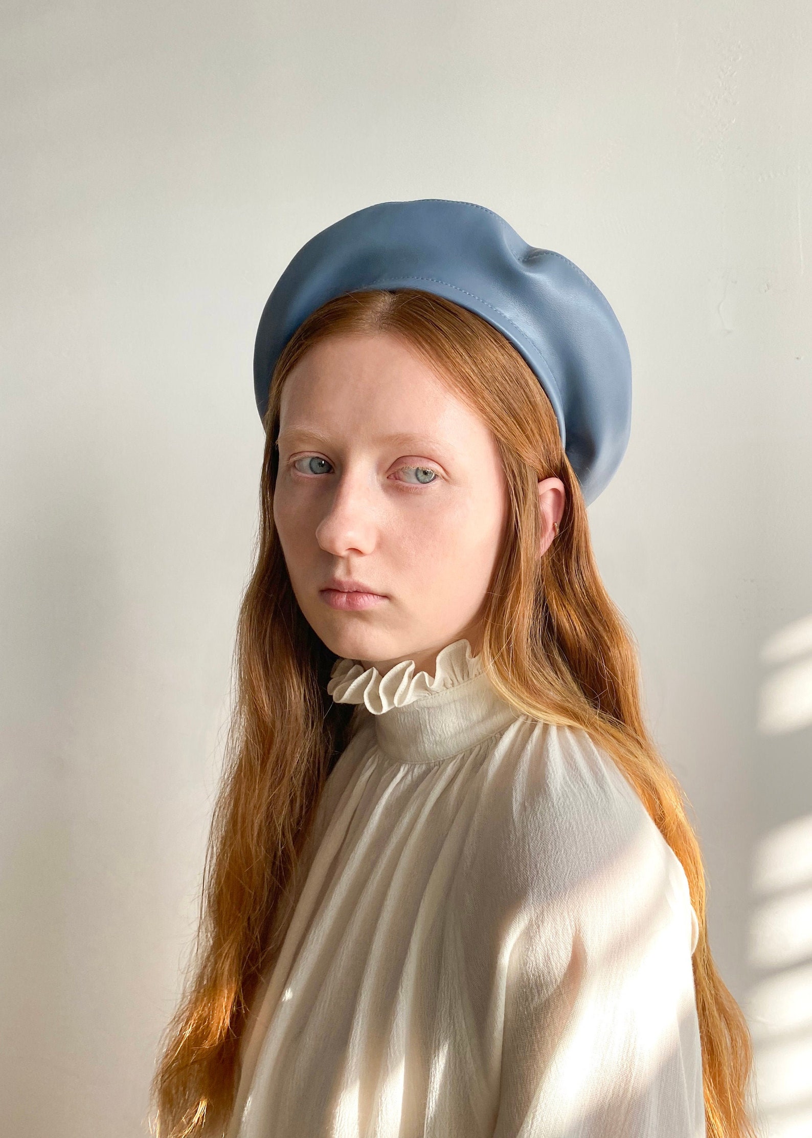 Light Sky Blue Leather Beret Hat Cute Pastel Blue Beret Etsy