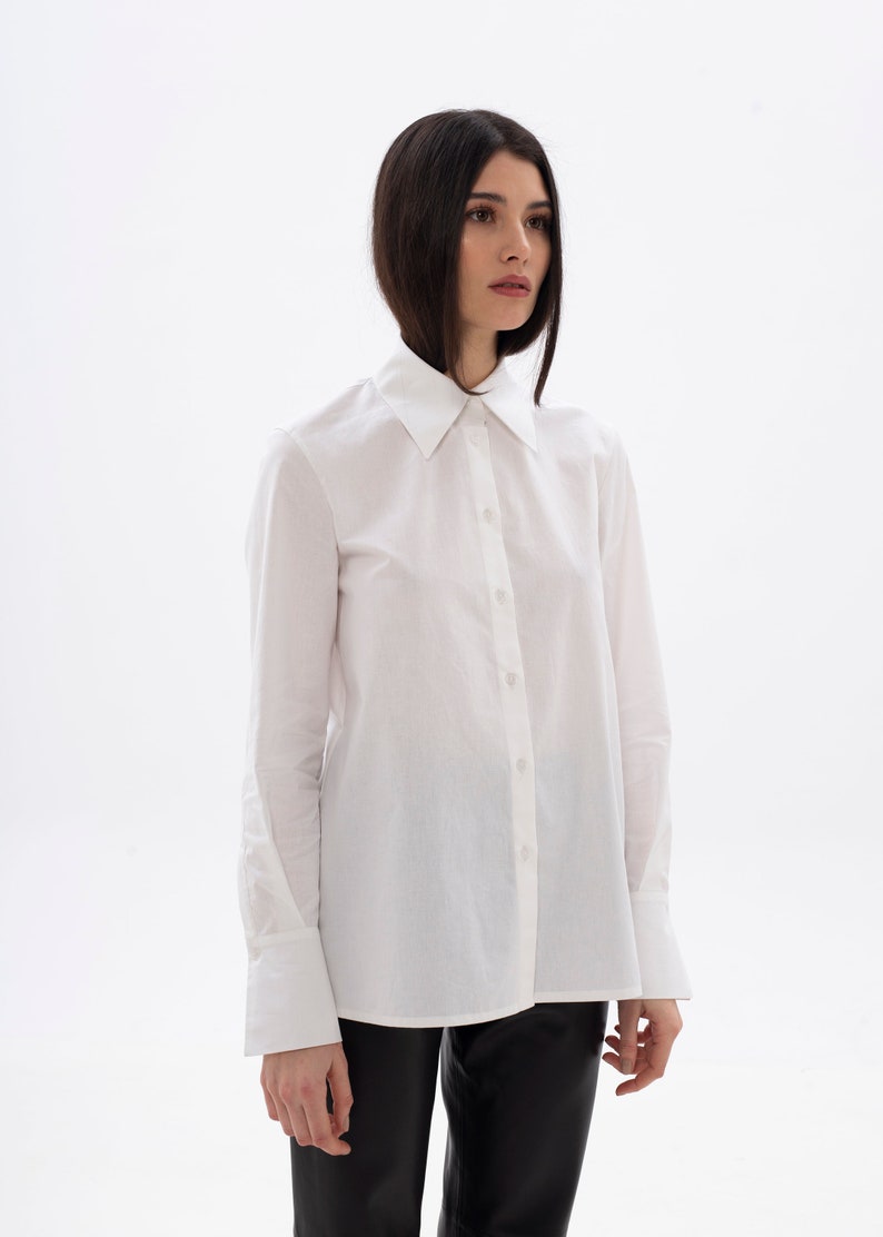 Classic White Women Cotton Button Down Shirt Etsy