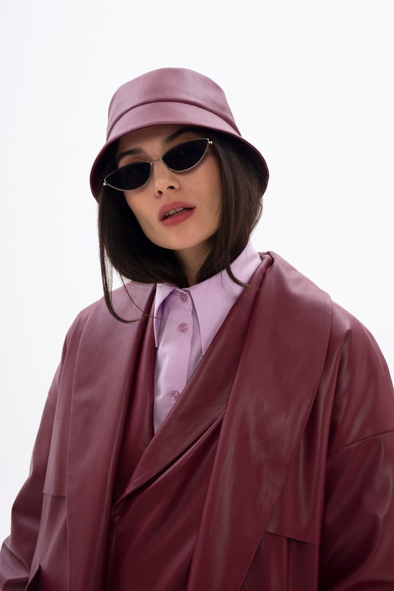 Burgundy Vegan Leather Bucket Hat - Etsy