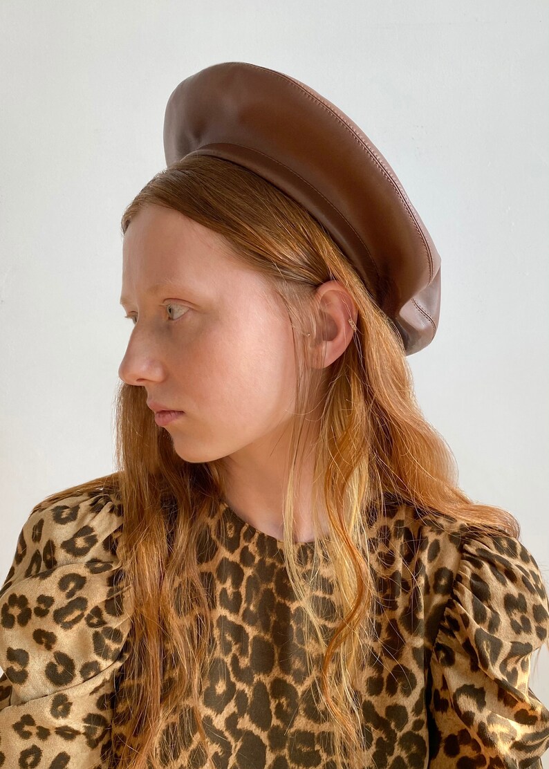 Eco Friendly Vegan Brown Leather Beret Hat for Women Vintage Etsy
