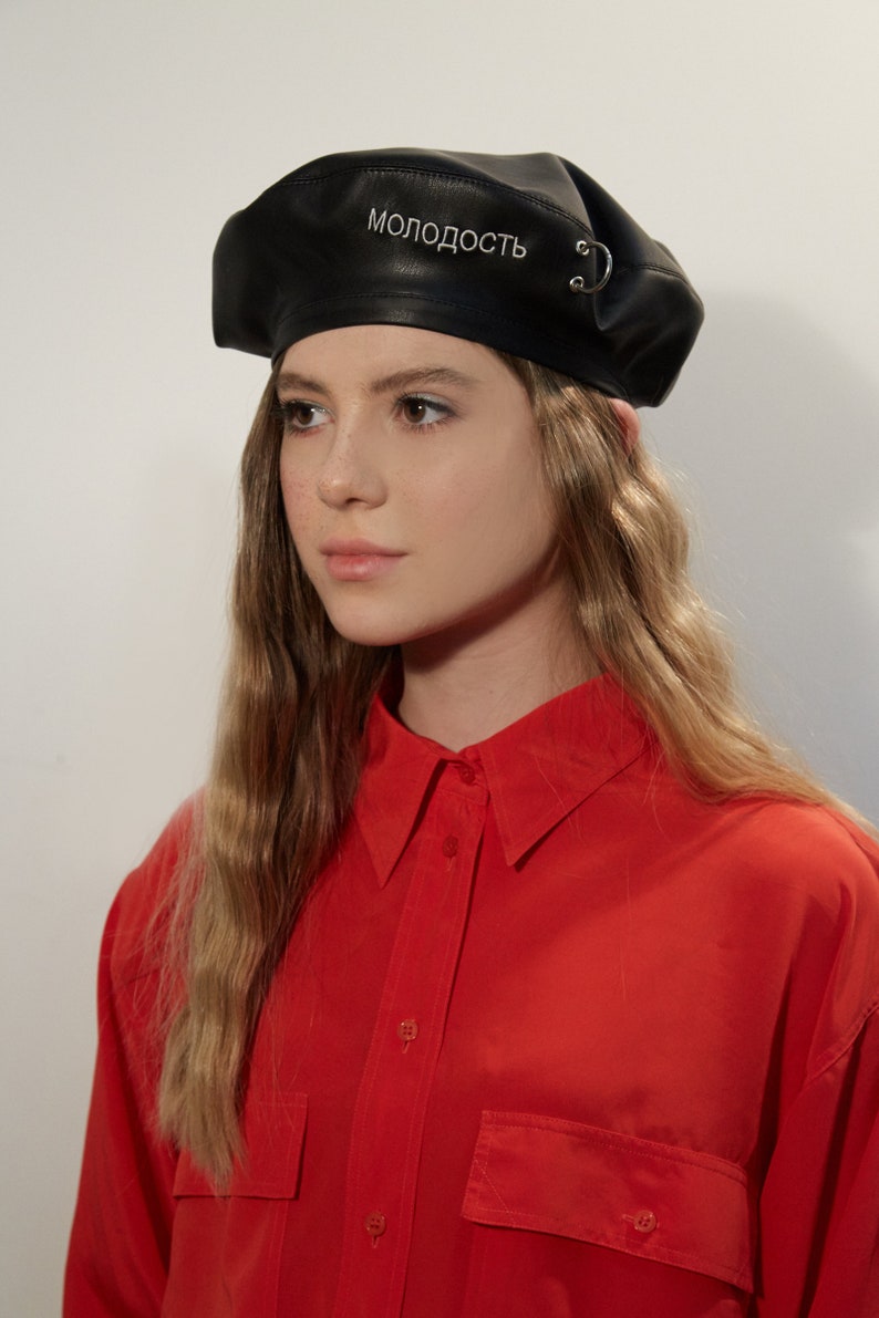 Beret Aesthetic Hat Beret Hats for Women Black Leather Etsy