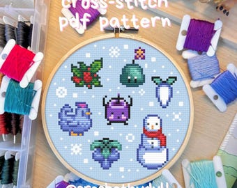 Stardew Valley Winter Cross Stitch PDF Pattern – Snowy Farm Embroidery Design