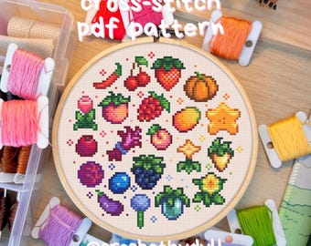 Stardew Valley Rainbow Crop Cross Stitch PDF Pattern – Colourful Fruit and Flower Design