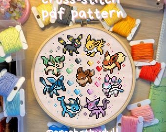 Eeveelution-Inspired Cross Stitch PDF Pattern – Colourful Evolution Creature Design