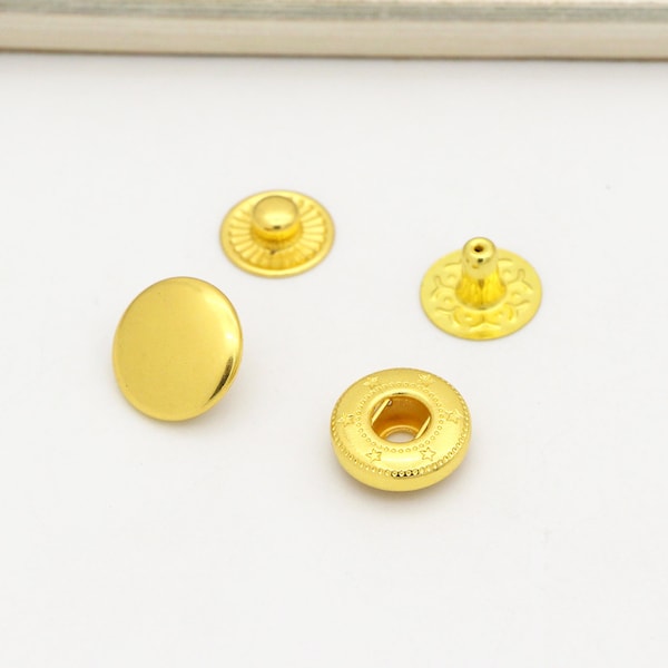 20set 10mm 12.5mm 15mm Gold Snap Fasteners Rivets Studs Snap Button Press Stud Leather Craft Closure Fasteners