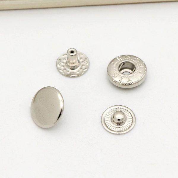 20set 10mm 12.5mm 15mm Silver Snap Fasteners Rivets Studs Snap Button Press Stud Leather Craft Closure Fasteners