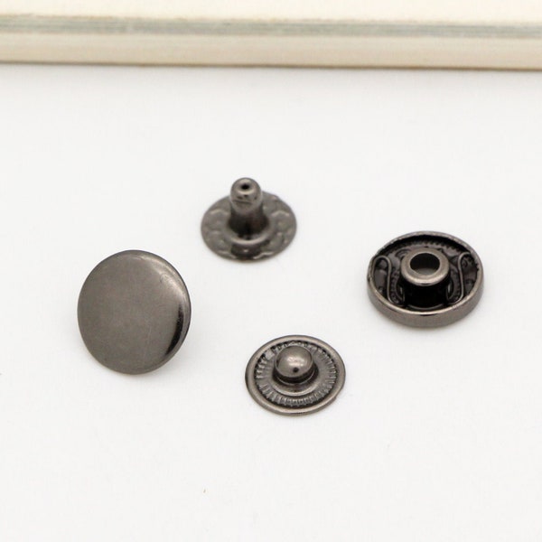 20set 10mm 12.5mm 15mm Gunmetal Snap Fasteners Rivets Snap Button Press Stud Leather Craft Closure Fasteners