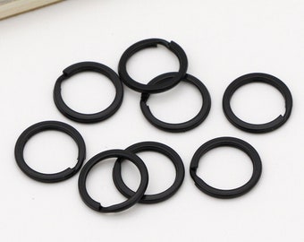 10個 15 mm キーリング ブラック スプリットリング フラットスプリットキーリング キーチェーンリング キーフォブハードウェア用