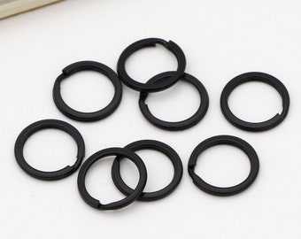 10pcs 15mm Llavero negro Anillo dividido Flat Split Llavero para llavero Llavero Llavero Hardware