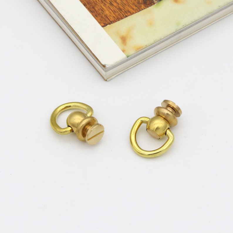 2pcs Solid brass Screw rivets swivel d ring chicago rivet Screw Studs screw back rivet purse feet swivel connector