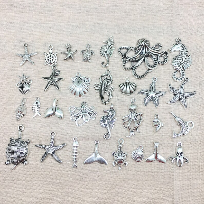 60pcs/pack Ocean Charms Beach Charms Antique Silver Charms Etsy