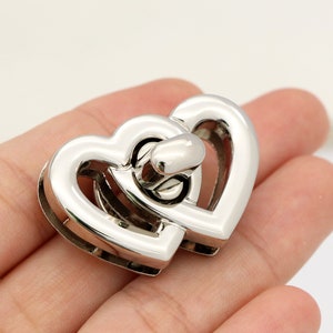 Heart Purse lock Silver Twist lock bag lock Metal Lock purse clasp Turn lock purse hardware