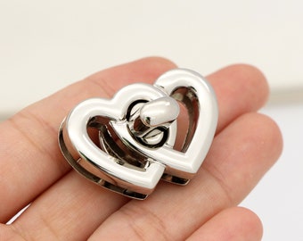 Heart Purse lock Silver Twist lock bag lock Metal Lock purse clasp Turn lock purse hardware