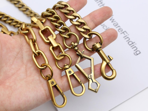 Gold link chan belt or bag strap 1 Pc Black Genuine Leather Strap Belt Dark Gold Chain  main image 3