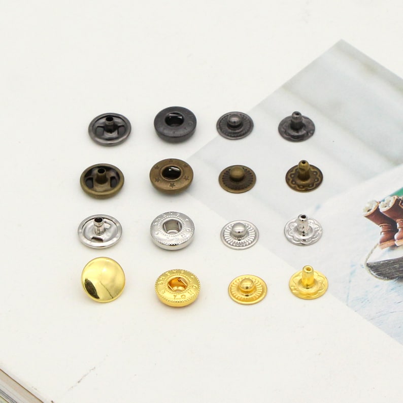 20set 10mm 12.5mm 15mm Snap Fasteners Rivets Studs Snap Button Press Stud Leather Craft Closure Fasteners