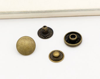 Set 24 Bottoni Automatici In Ottone Opaco 15 Mm – Con 4 Attrezzi Per Montaggio, Per Pelle, Tela E Borse