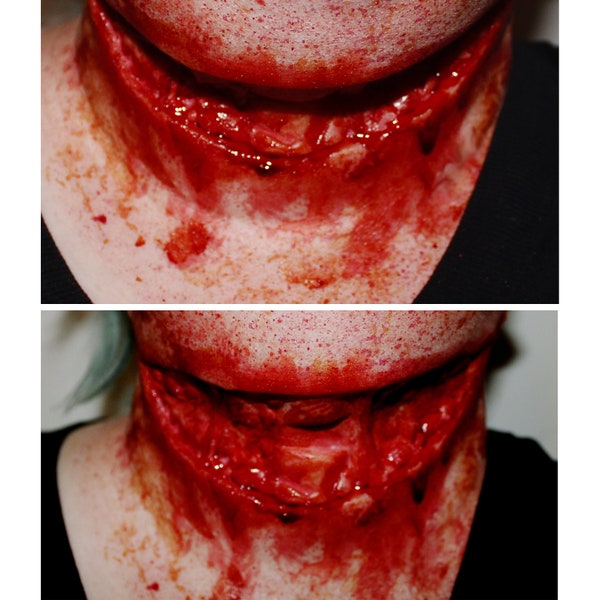 Large Deep Slit Throat  // Encapsulated Silicone Prosthetic // SFX MAKEUP // Wound Injury Casualty Death // Gore Horror Cosplay Halloween