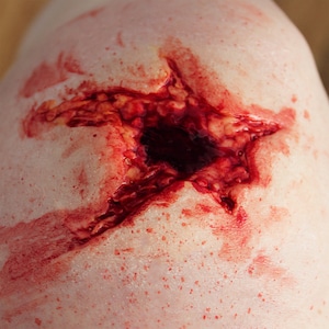 Large Contact Gunshot Wound Prosthetic // Encapsulated Silicone Appliance // Bullet Hole Wound Entry Exit // Injury Wound Gore // SFX MAKEUP