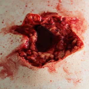 Large Gory Gunshot Exit Wound Prosthetic 2 // Encapsulated Silicone Appliance // Bullet Hole Wound Injury Gore Horror // SFX MAKEUP