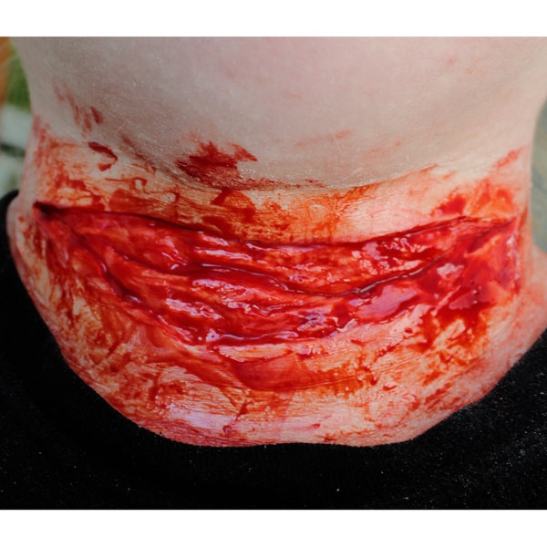 Slit Throat Prosthetic Appliance // Encapsulated Silicone // SFX MAKEUP // Horror // Gore // Wound // Halloween // Cosplay // Film and TV