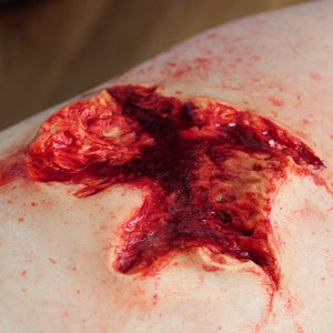 Large Gory Gunshot Exit Wound Prosthetic 1 // Encapsulated Silicone Appliance // Bullet Hole Wound Injury Gore Horror // SFX MAKEUP
