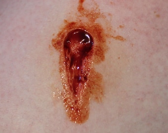 Angled Gunshot Entry Wound Prosthetic // Encapsulated Silicone Appliance // Bullet Wound Injury Casualty Gore // SFX MAKEUP FX // Halloween