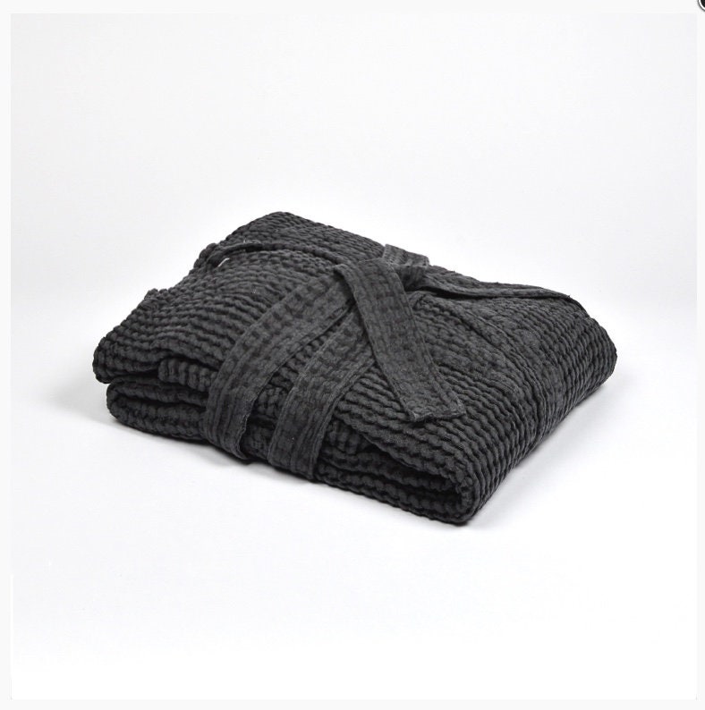 Grey Waffle Linen Bathrobe Waffle Linen Robe With Belt ECO Etsy