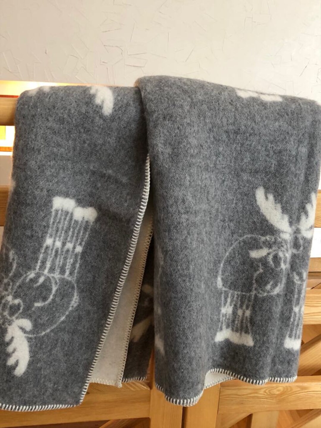 Natural Wool Baby Blanket 90x130cm/35x51in Woolen Throw With Moose Pure Wool Organic Wool