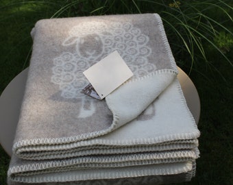 Double-Sided Natural Sheep Wool Blanket with Sheep Pattern: 100% Natural Lamb Wool Throw, Handmade Eco Wool Bedspread and Sofa Throw