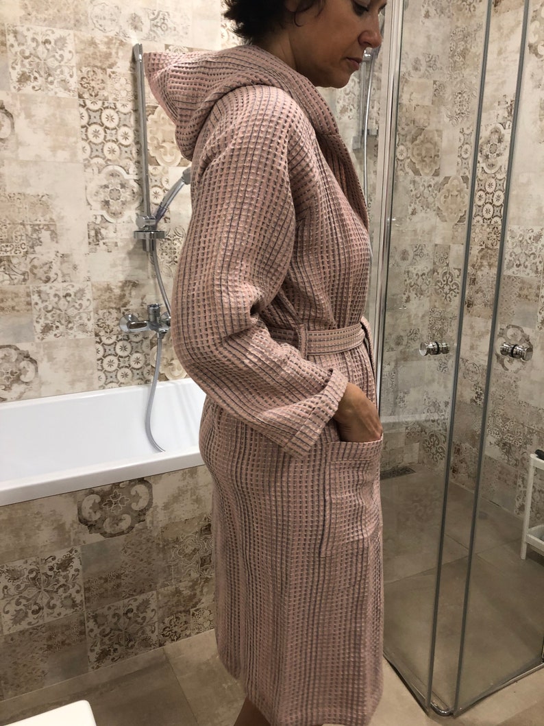 Waffle Linen Robe With a Hood Extra Quality Stonewashed Etsy