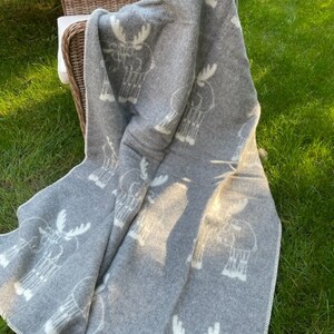 Double sided pure sheep wool blanket with moose pattern_natural lamb wool throw_bedspread_sofa wool throw handmade eco wool throw