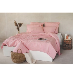 Washed linen bedding set in light rose color_ Stone washed linen duvet Cover & 2 Pillow cases_100% European linen bed set_ European flax image 2