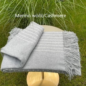 Extra quality very soft merino wool blanket with cashmere 140x200 cm/55 x79 In light grey merino wool couch throw bedspread home decor gift