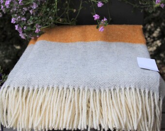 N. Zealand sheep wool blanket mustard yellow-grey color pure natural wool throw large sofa wool blanket 55x79in/140x200cm eco blanket gift