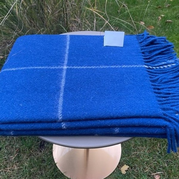 Kobaltblauer Überwurf aus neuseeländischer Schafwolle, Decke aus 100 % natürlicher Wolle, warme, gemütliche Sofaüberwurf, karierte Tagesdecke, 140 x 200 cm, 55 x 79 cm, aus Öko-Wolle