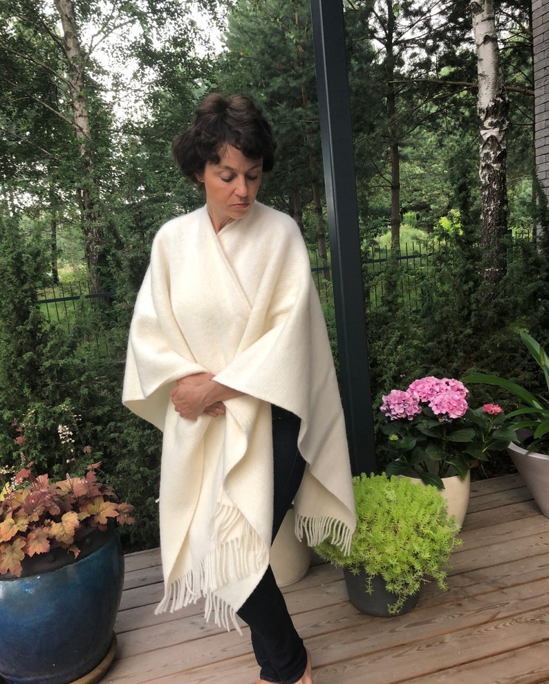 Woolen Blanket CAPE, Wool WRAP, Wool Poncho 100% Natural Wool, Fleece Wrap, Size 51 x 75 In, ECO image 1