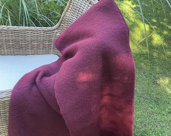 Dark  Burgundy Color Wool Throw Plaid - 100% New Zealand Wool Blanket, Large Warm Sofa Blanket 140x200 cm/55x79 In & Decke, Couverture
