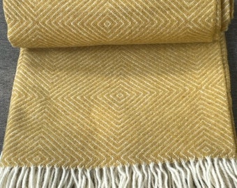 Extra quality merino wool blanket soft warm and cozy large mustard yellow large sofa throw plaid blanket size 140x200cm/55x79 in