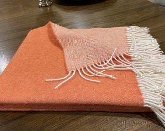 Coperta reversibile in lana, plaid arancione chiaro, 100% lana neozelandese, grande coperta per divano 140 x 200 cm/55 x 79 pollici – Couverture, Decke & Manta