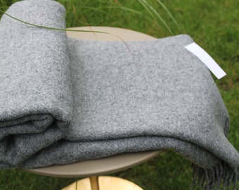 Grey color N. Zealand sheep wool blanket 100% natural wool throw wool plaid large sofa throw wool bedspread couch throw 55x79 in eco wool